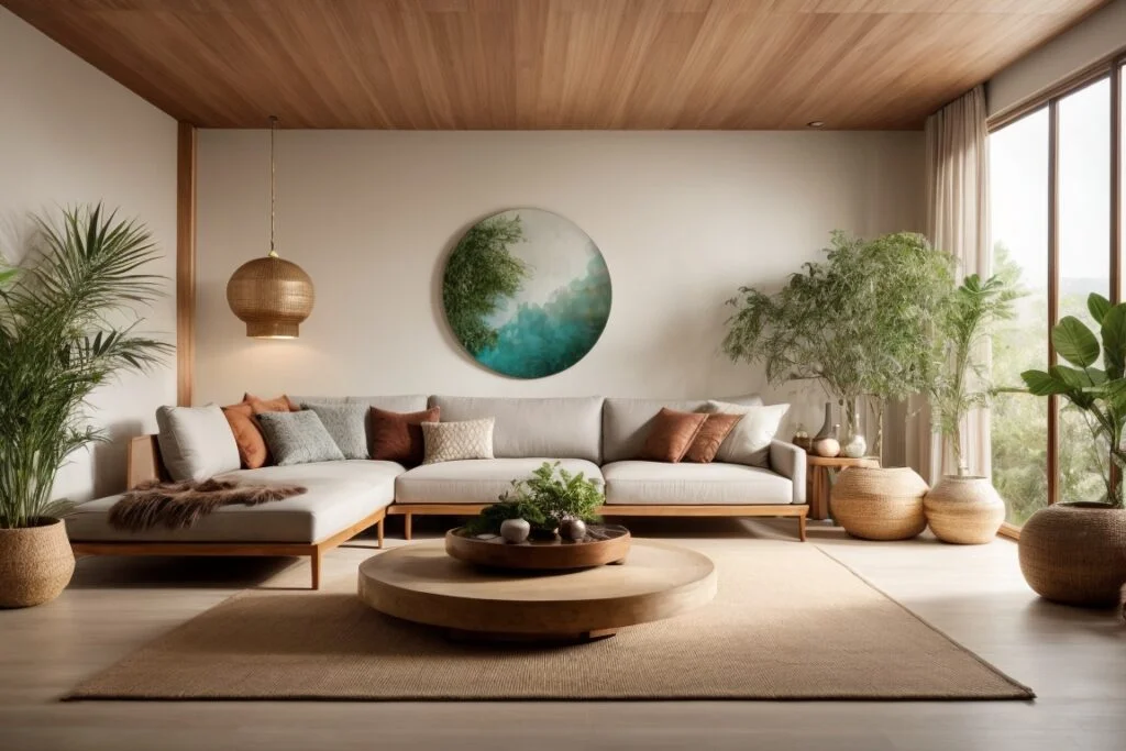 A harmonious and well-organized living space that embodies Feng Shui principles  aligning with the concept of wealth manifestation