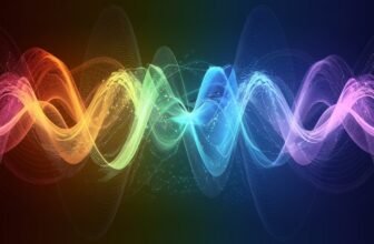 A digital painting of a colorful spectrum of energy waves, each with its own unique frequency and vibration-vibrations and frequencies